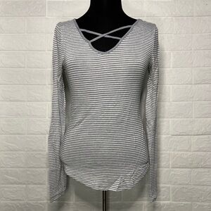 Striped Criss-Cross Long Sleeve Top